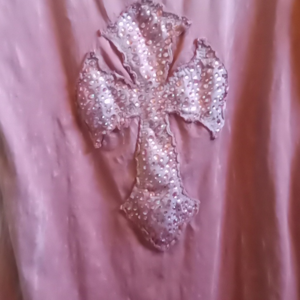 Y2K Distressed Pink Shirt With Rhinestones, Size XL - Picture 3 of 5